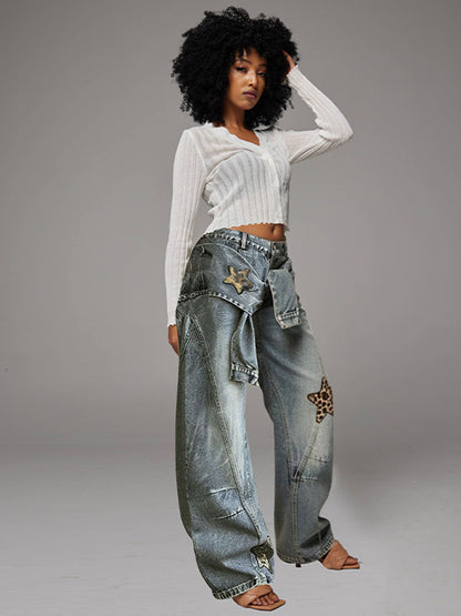 Tied Wide-Leg Jeans