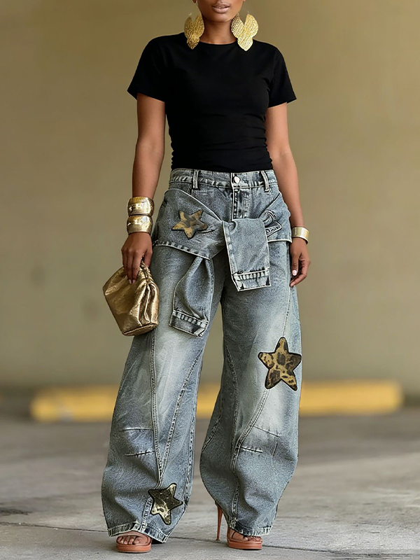 Tied Wide-Leg Jeans