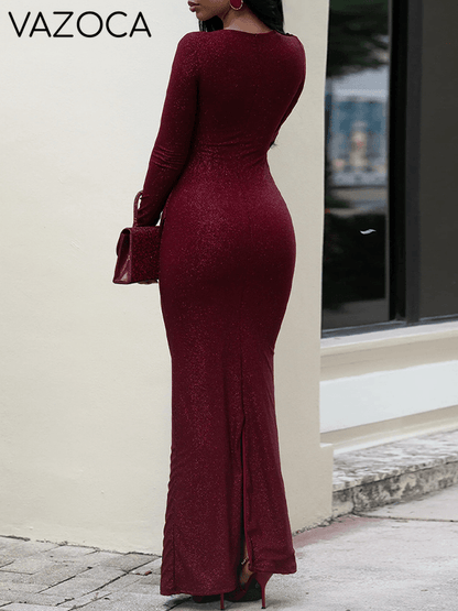 Ruched Slit-Back Maxi Dress