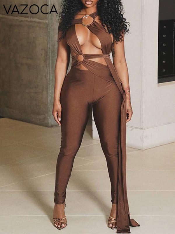 Printed Tied Draped Jumpsuit