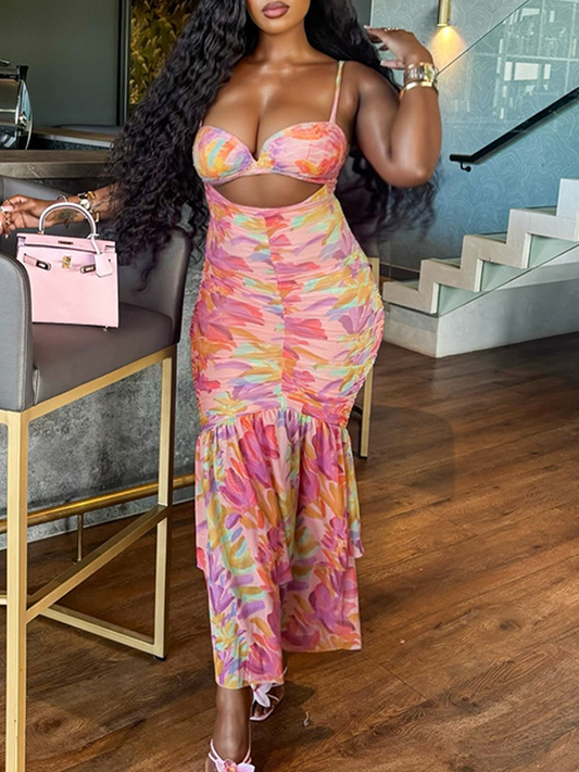 Printed Cami Cutout Dress