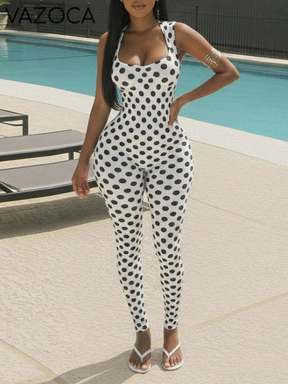 Dot Open-Back Sleeveless Jumpsuit