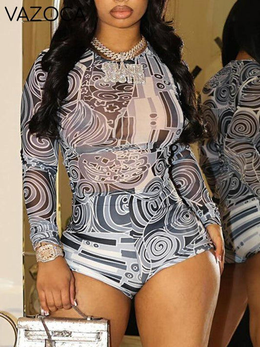 Printed Sheer Top & Shorts Set