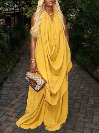 Cowl Neck Sleeveless Top & Wide Leg Pants