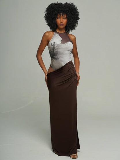 Floral Halter Cutout Maxi Dress