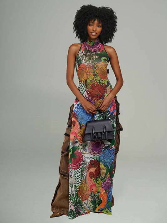 Printed Sleeveless Slit Tunic Top