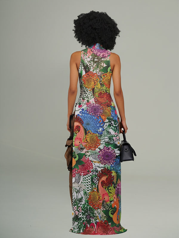 Printed Sleeveless Slit Tunic Top