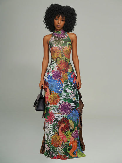 Printed Sleeveless Slit Tunic Top