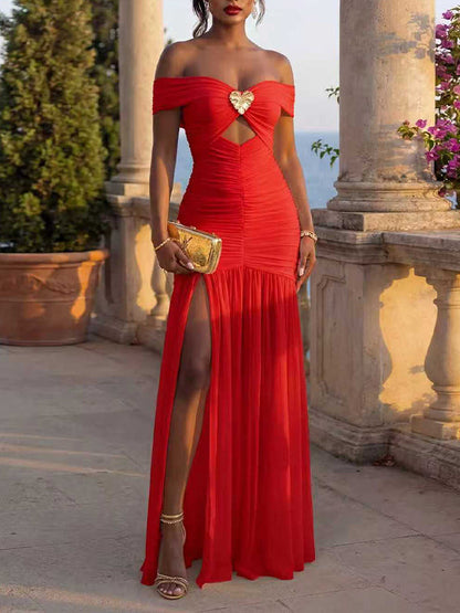 Off-Shoulder Slit Maxi Dress