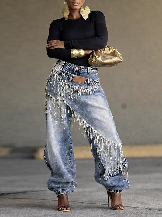 Fringe Double-Waist Jeans