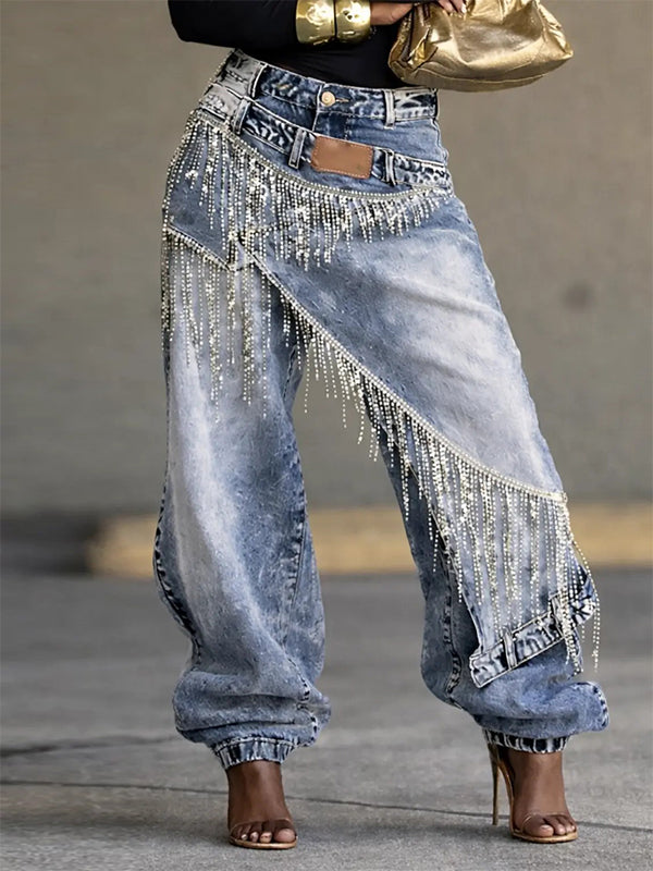 Fringe Double-Waist Jeans
