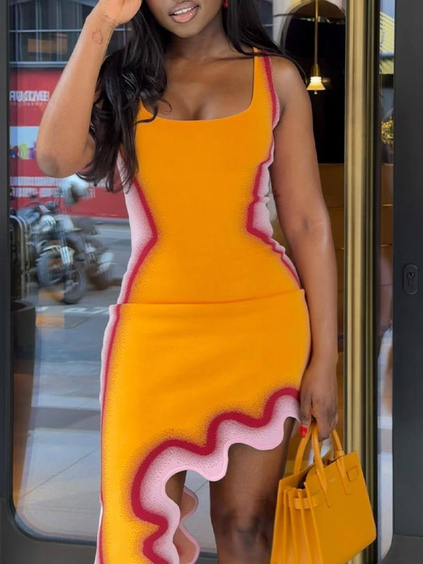 Asymmetric-Hem Sleeveless Dress