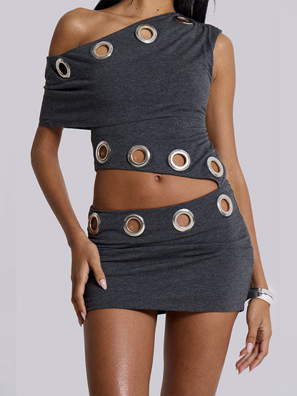 Eyelet Boat-Neck Cutout Dress