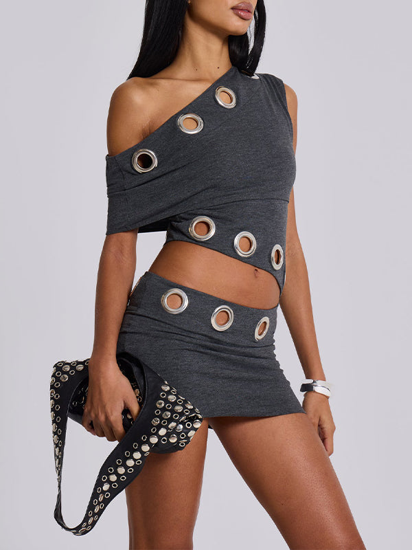 Eyelet Boat-Neck Cutout Dress