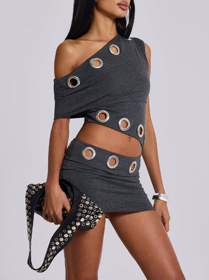 Eyelet Boat-Neck Cutout Dress