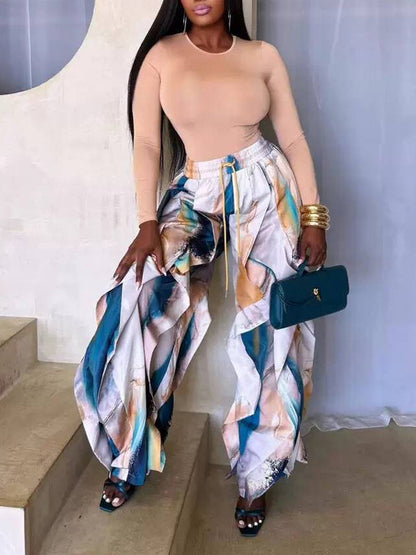 Printed Ruffle Pants