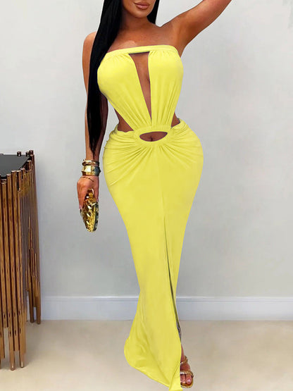 Strapless Cutout Slit Dress