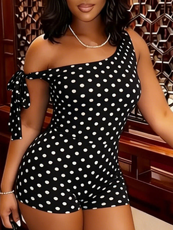 Dot Boat-Neck Tied Romper