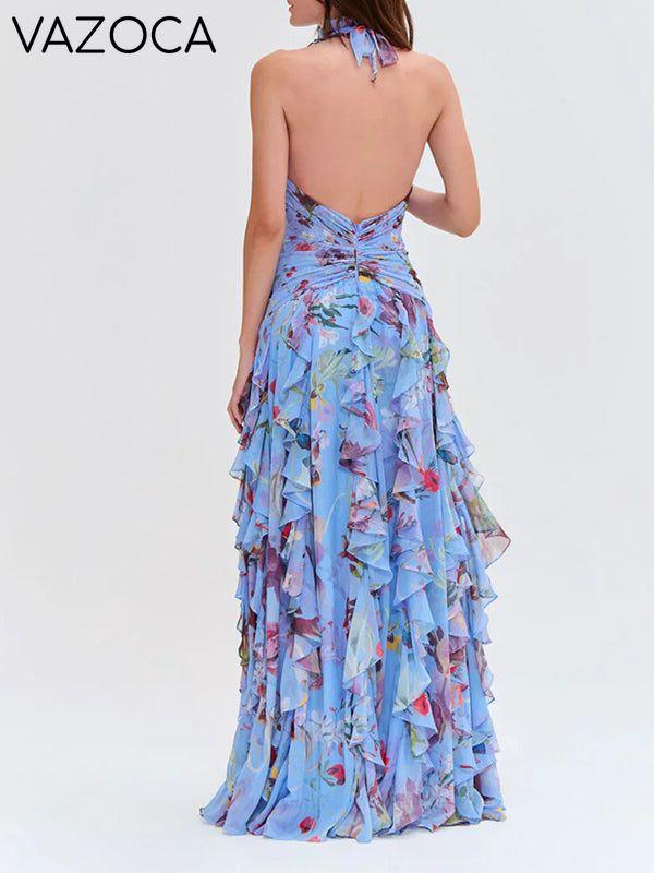 Floral Halter Ruffle Dress