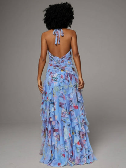Floral Halter Ruffle Dress