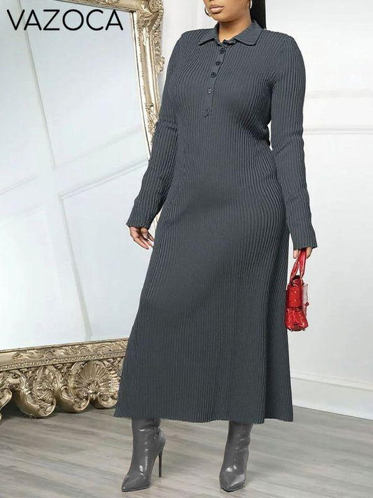 Solid Ribbed Polo Dress