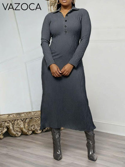 Solid Ribbed Polo Dress