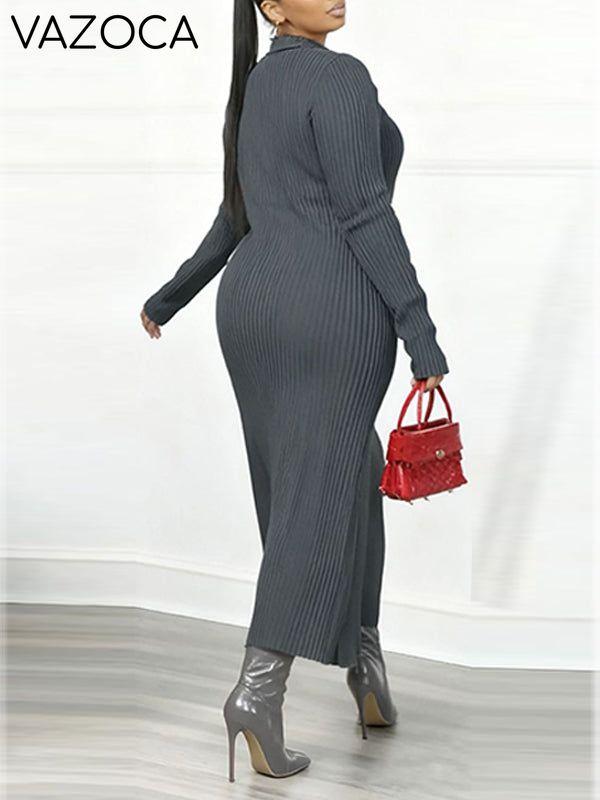 Solid Ribbed Polo Dress