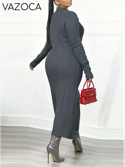 Solid Ribbed Polo Dress