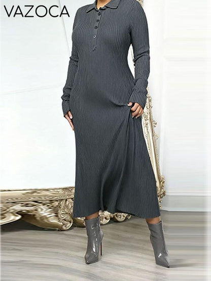 Solid Ribbed Polo Dress