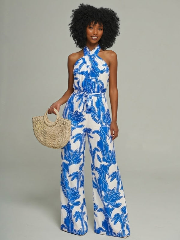 Printed Halter Tied Jumpsuit