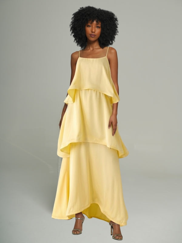 Solid Tiered Cami Dress Yellow