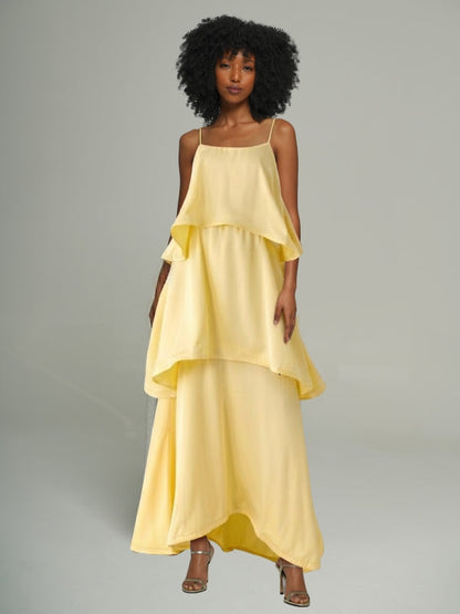 Solid Tiered Cami Dress Yellow