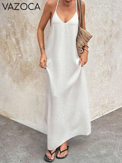 Solid V-Neck Cami Dress