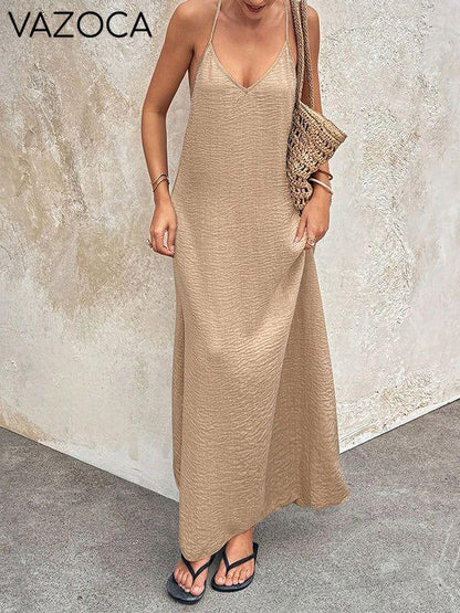 Solid V-Neck Cami Dress