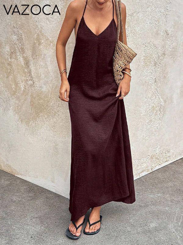 Solid V-Neck Cami Dress
