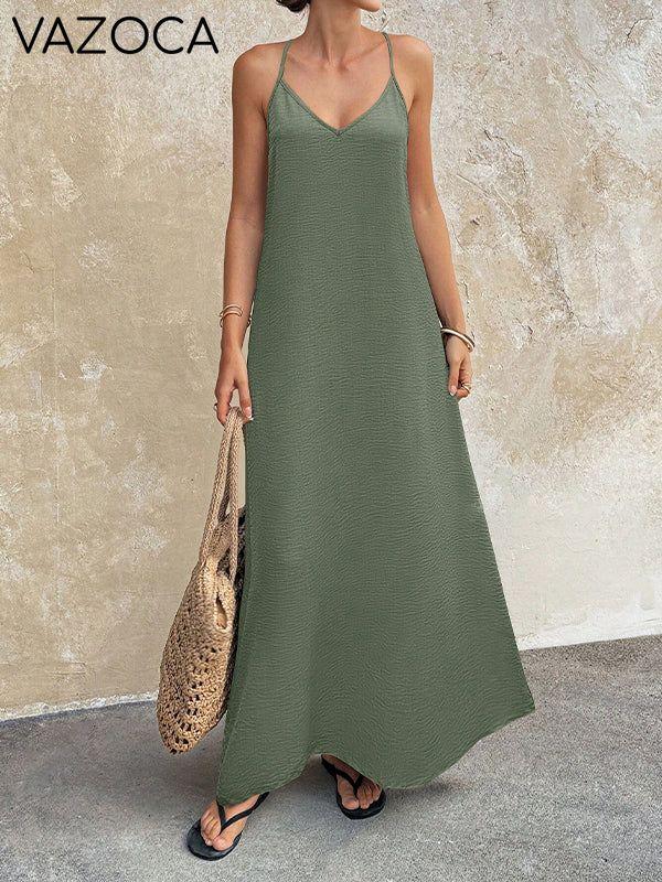 Solid V-Neck Cami Dress