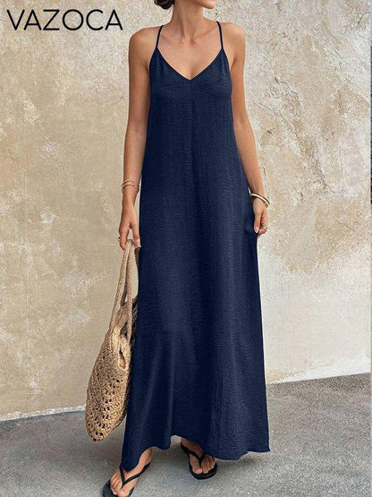 Solid V-Neck Cami Dress