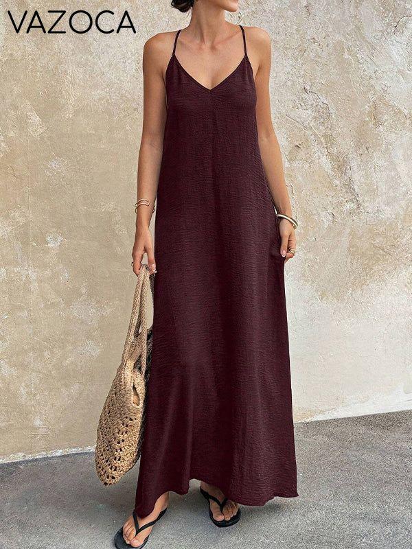 Solid V-Neck Cami Dress