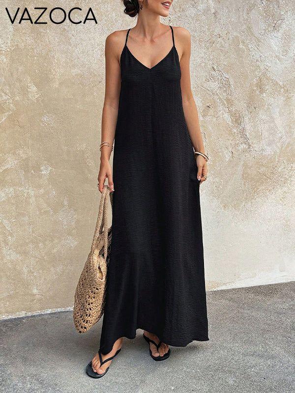 Solid V-Neck Cami Dress