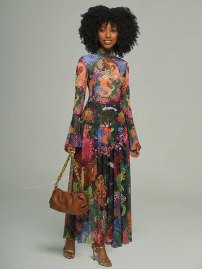 Floral Mock-Neck Top & Skirt Set