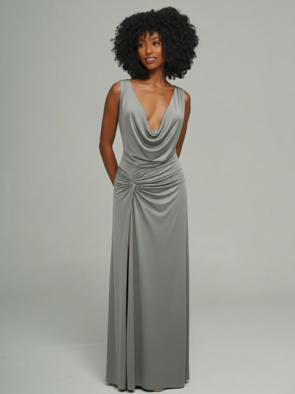 Cowl-Neck Sleeveless Slit Dress