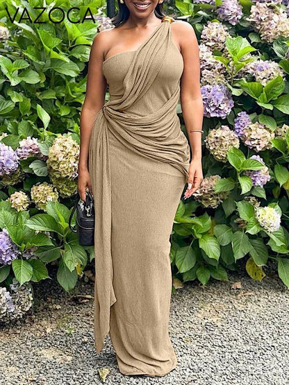 One-Shoulder Draped Maxi Dress