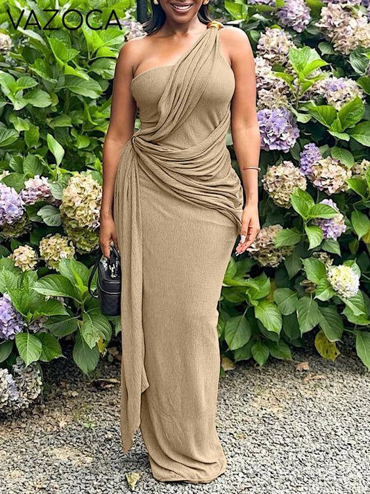 One-Shoulder Draped Maxi Dress