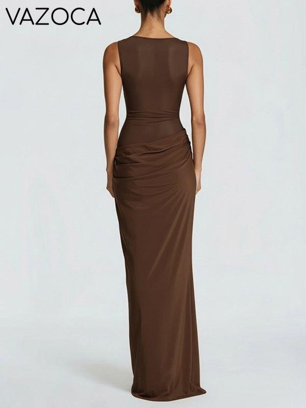 Sheer-Combo Sleeveless Maxi Dress