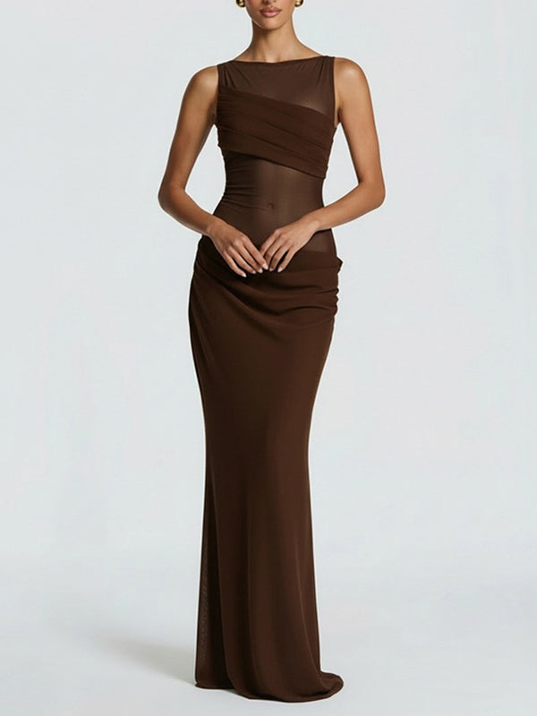 Sheer-Combo Sleeveless Maxi Dress