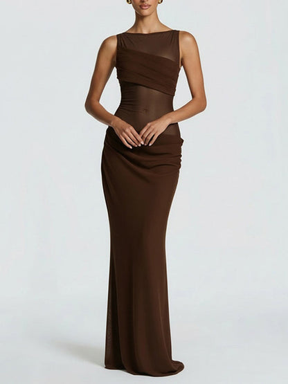 Sheer-Combo Sleeveless Maxi Dress
