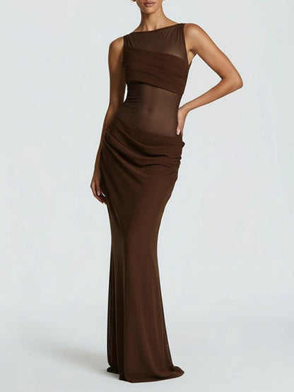 Sheer-Combo Sleeveless Maxi Dress