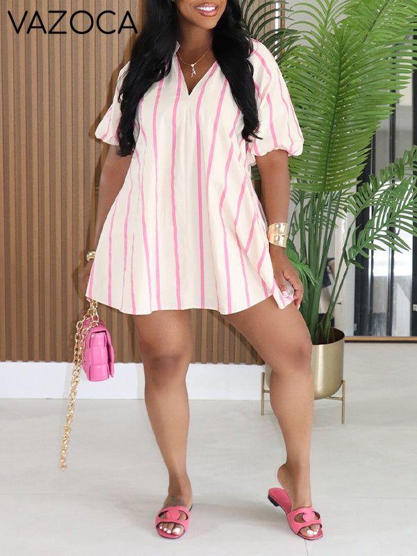 Printed V-Neck Cute Dress