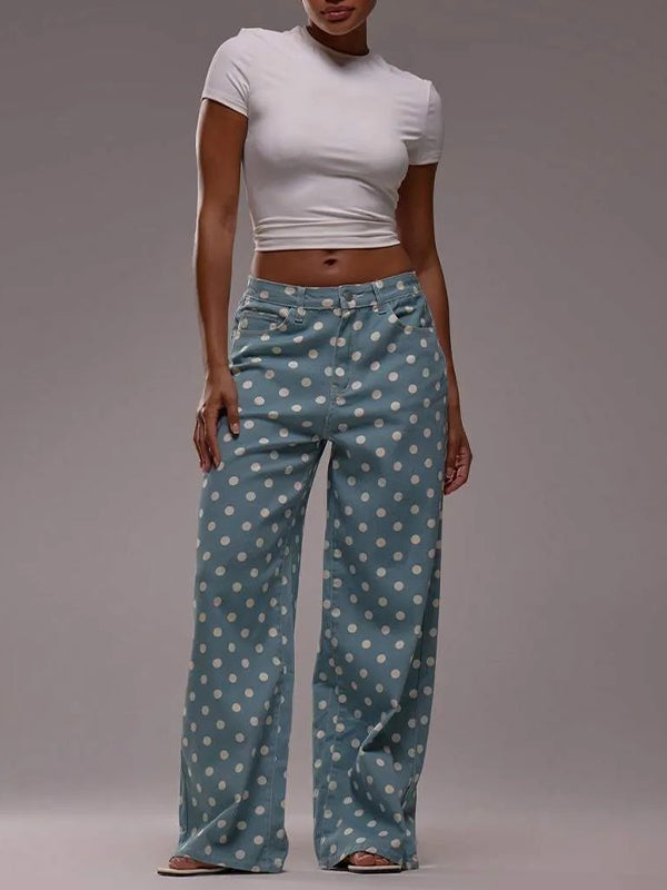 Dot Wide-Leg Jeans Light Wash Blue