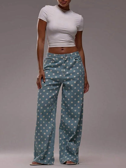 Dot Wide-Leg Jeans Light Wash Blue